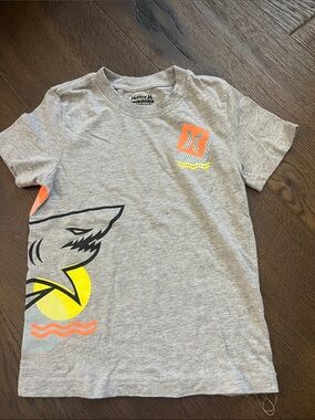 Hurley Gray Tee with Neon Orange & Yellow Shark Graphic